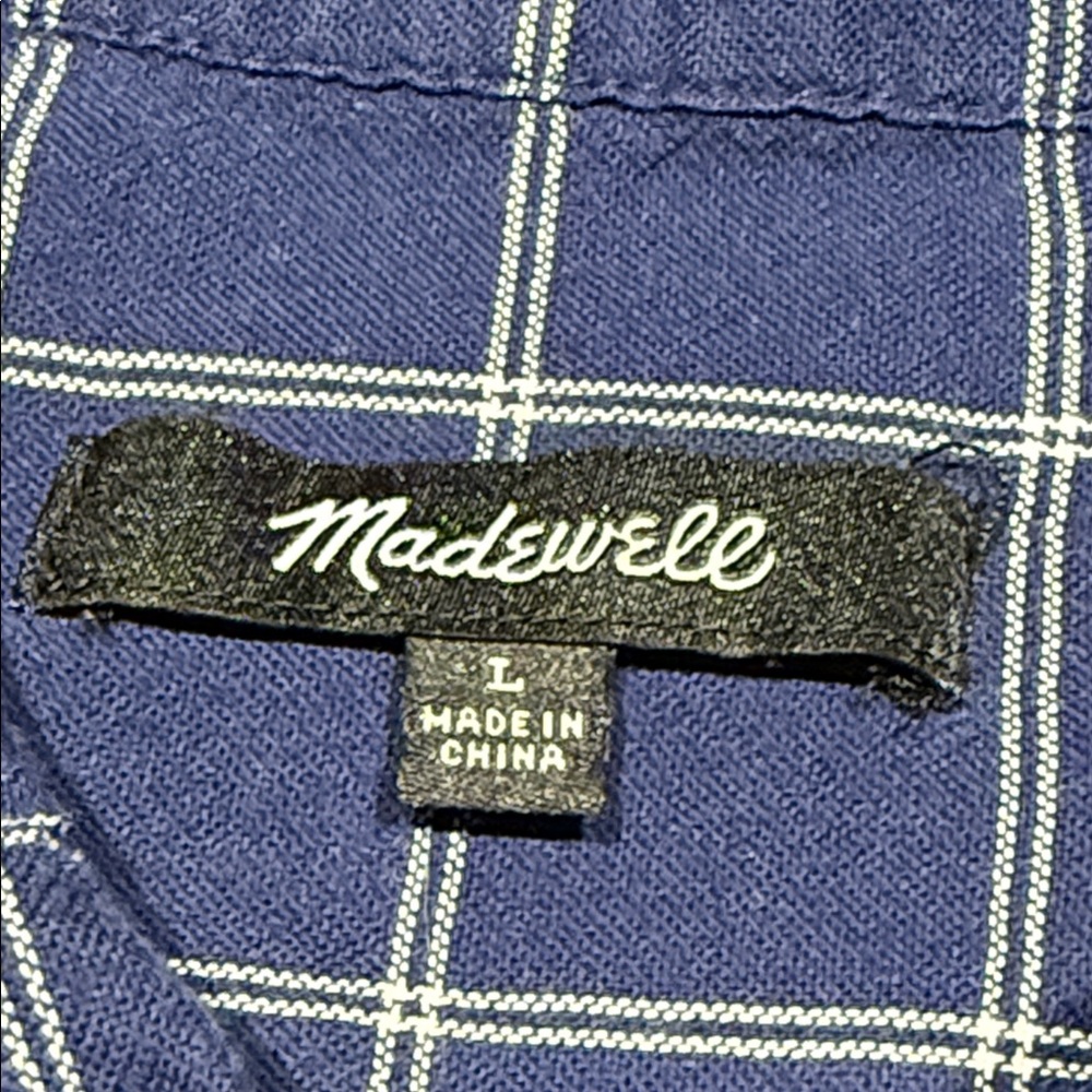 Madewell Navy Windowpane Short Sleeve Button Down Shirt - Picture 2 of 2